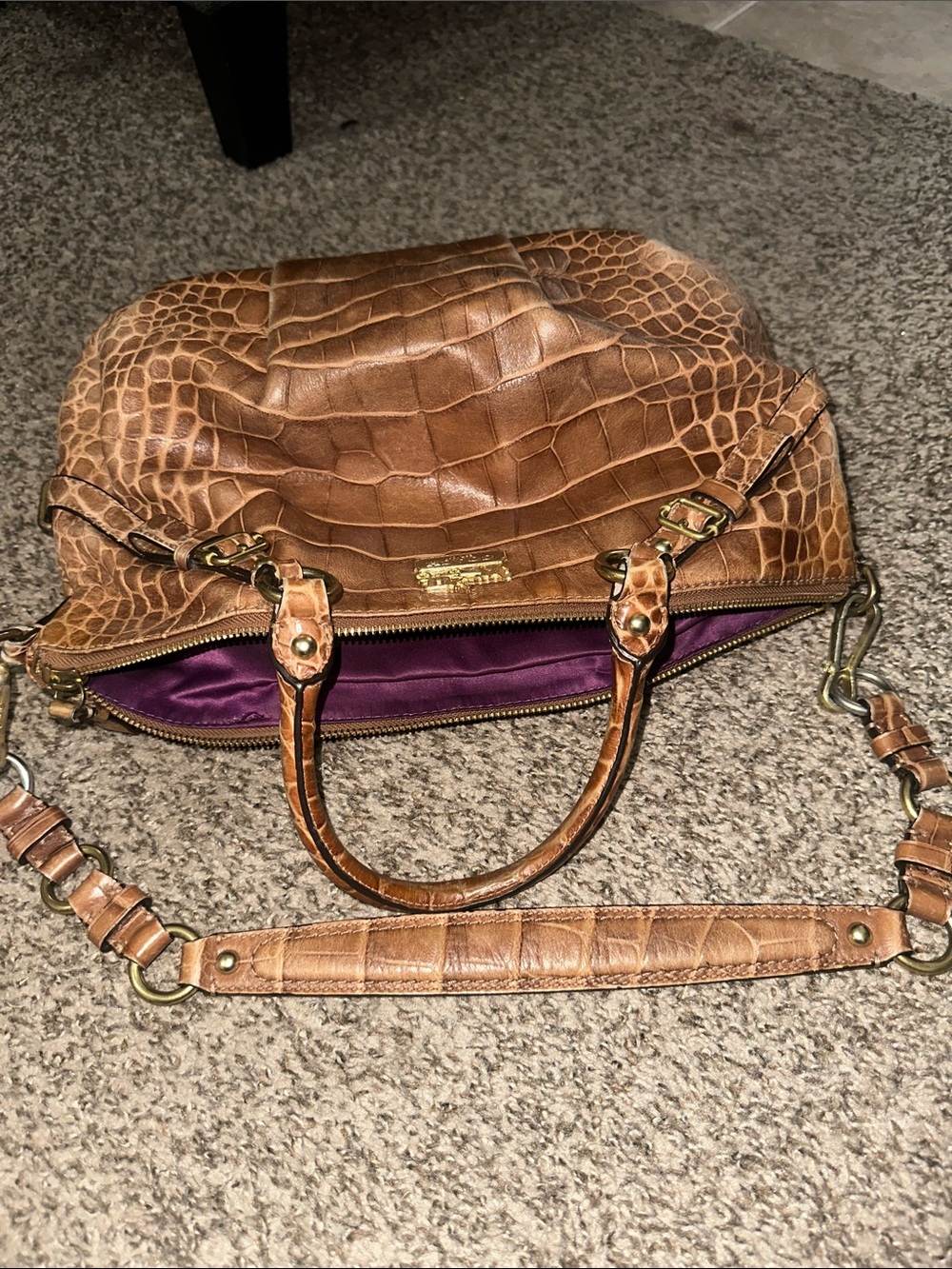 Coach Brown Croc-Embossed Leather Satchel with Gold Hardware - Picture 8 of 16